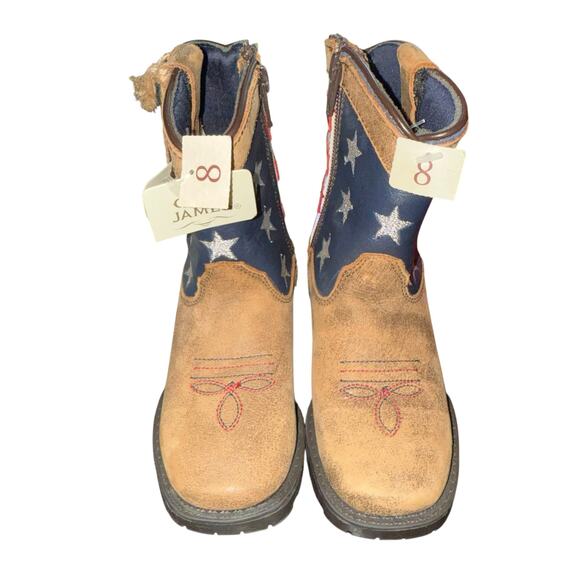Cody James Toddler USA American Flag Western Boot Broad Square Toe Brown 8D NWTs - Picture 5 of 6